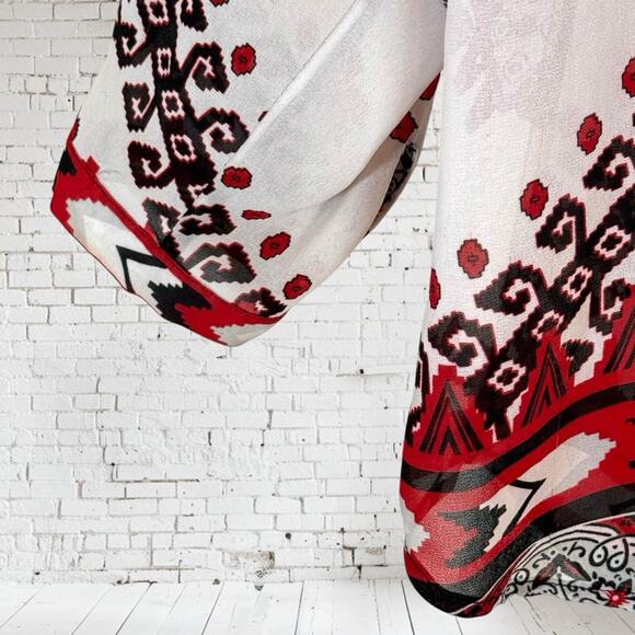 Tribal Brand Long Sleeved Sheer Blouse Sz 1X Womens Lightweight Western Vibe Fun - Picture 4 of 8